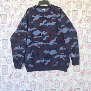 Champion Camo Sweatshirt Blue Maroon Burgundy Men's Size 1XL